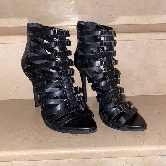 BCBGeneration Black Leather Zipper High Rise Heels - Picture 3 of 9